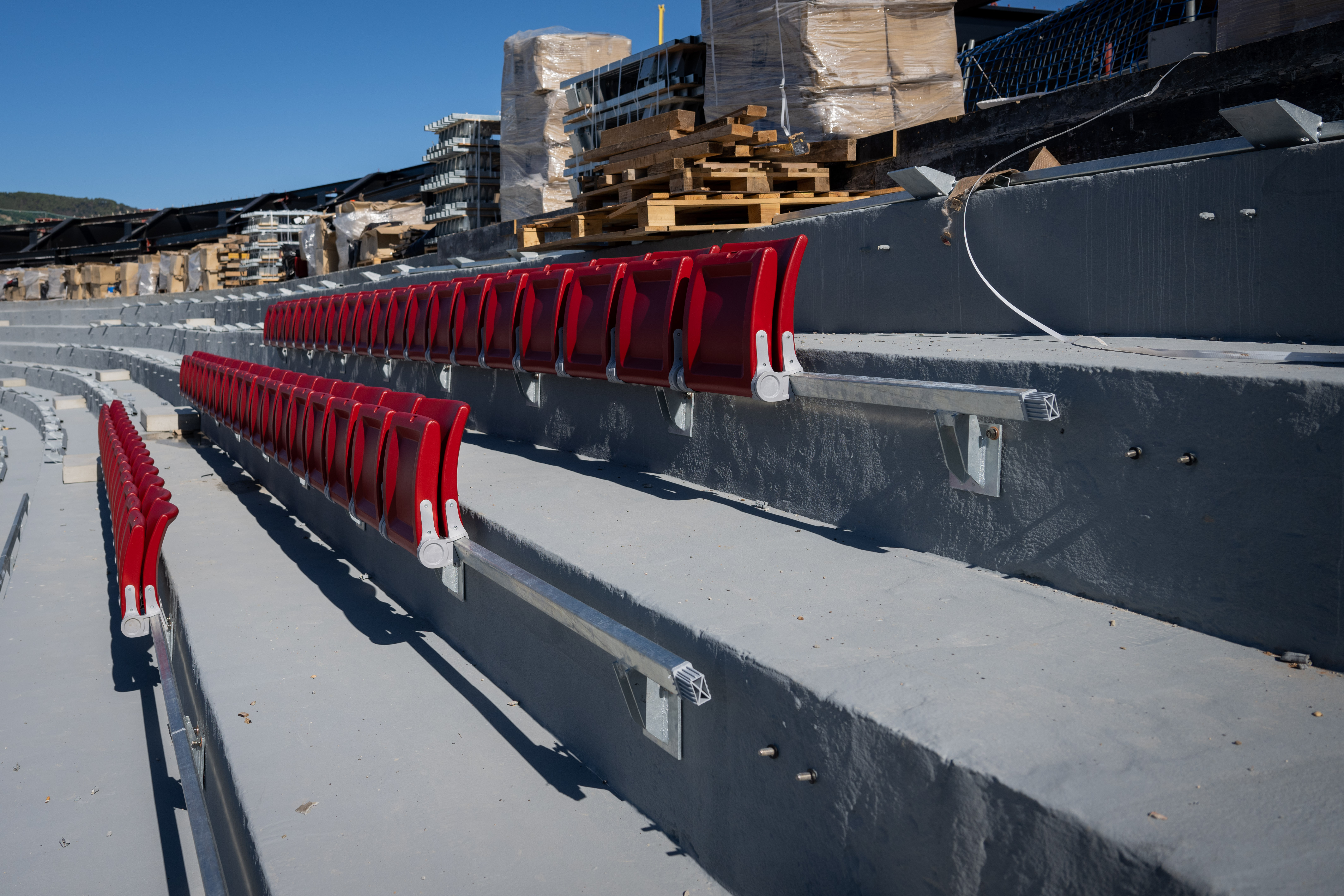 An image of the seats being installed in the new Camp Nou stadium, October 2024