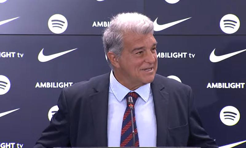 FC Barcelona president Joan Laporta speaks during a press conference, January 2025