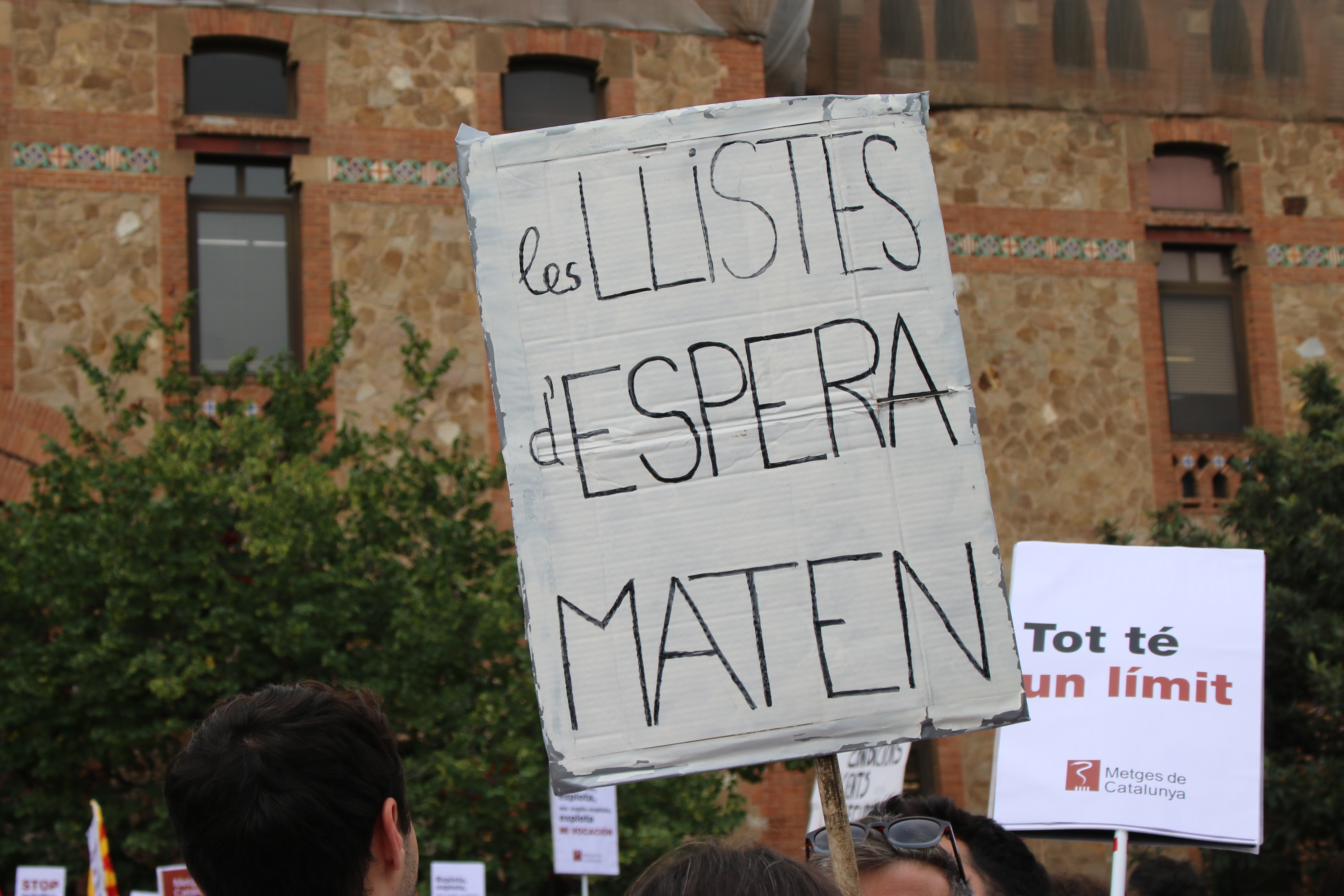 One of the posters seen at the health workers demonstration on October, 3, 2025, reads: 'Waitlists, kill"