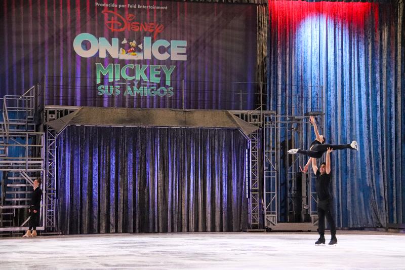 Two of the ice skaters warming up before the show