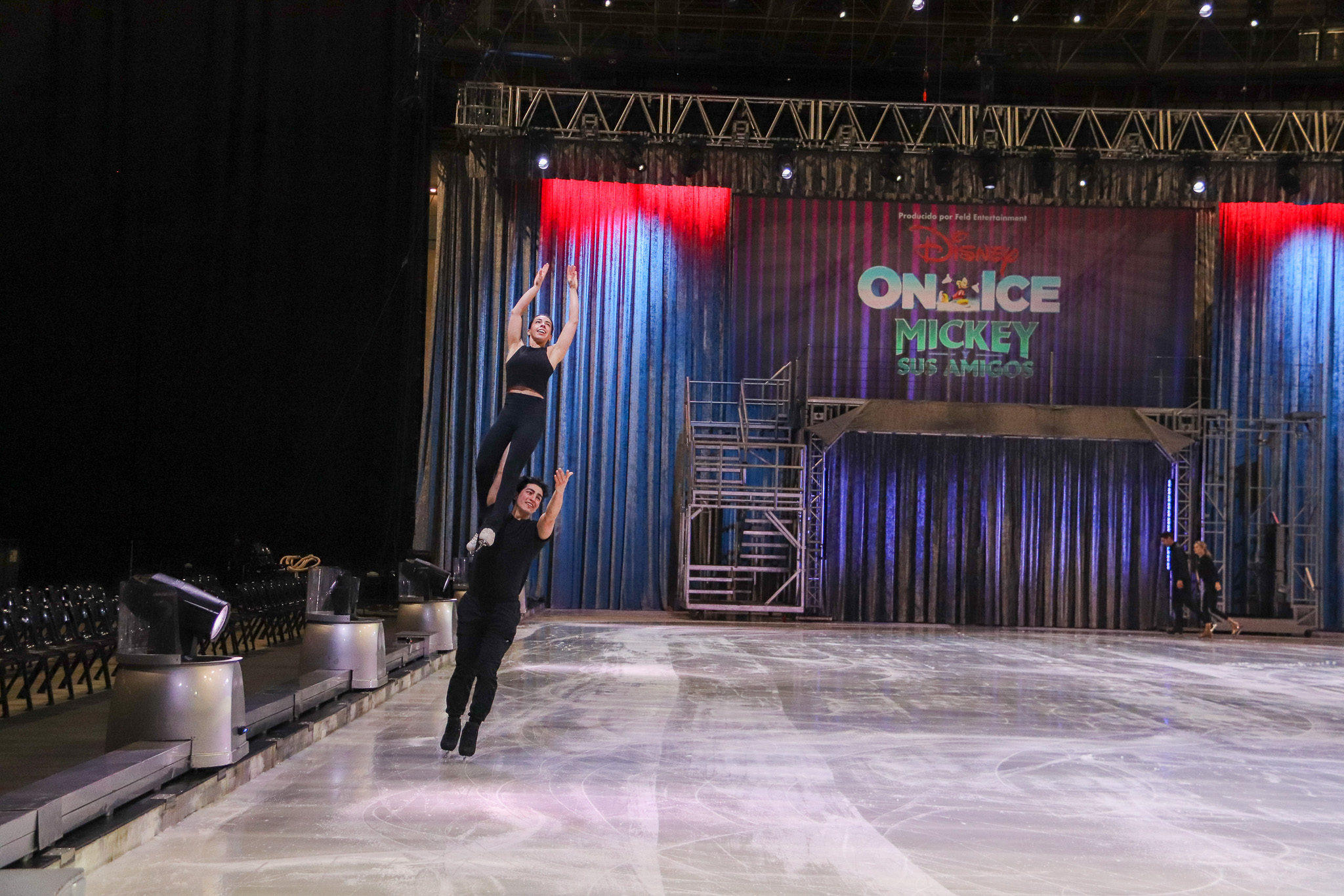 Two of the ice skaters warming up before the show