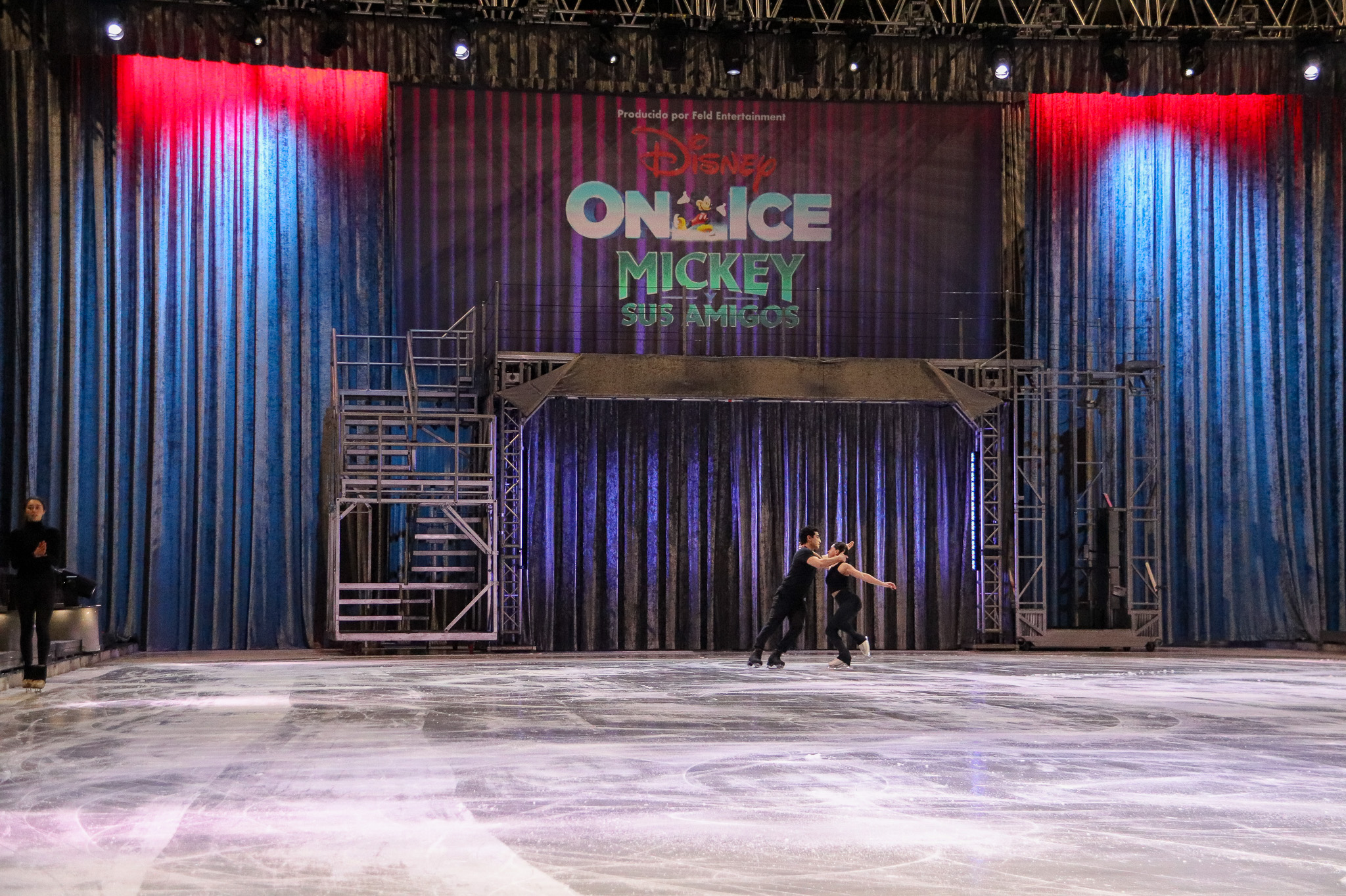 Two of the ice skaters warming up before the show