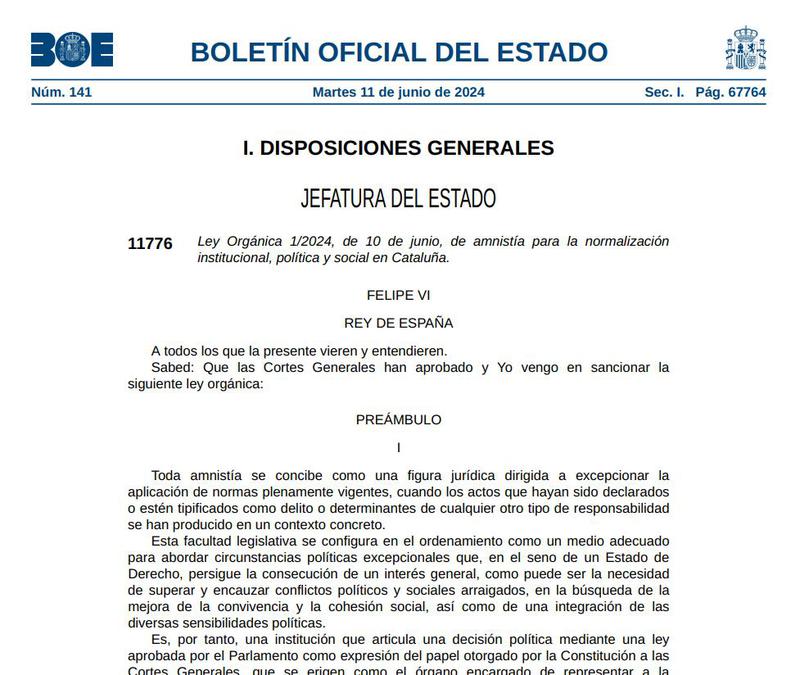 The amnesty law in Spain's Official Gazette
