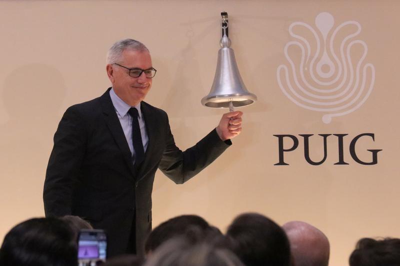Marc Puig, CEO of Catalan beauty company Puig, during the first session in Barcelona's stock market on May 3, 2024