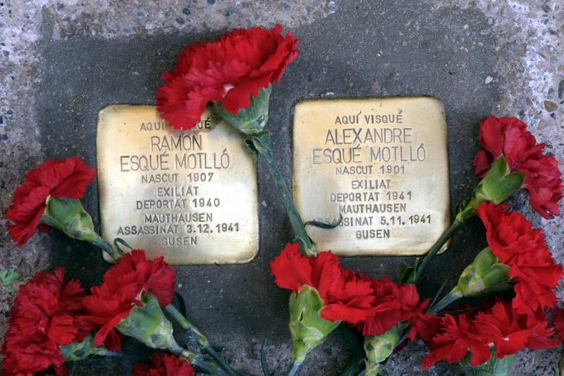 Two stolperstein stones in Arbeca, in western Catalonia