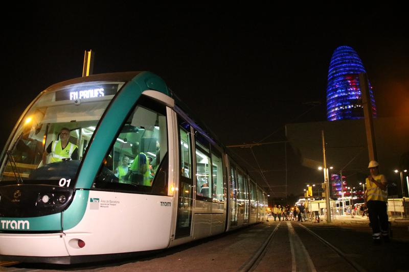 The Tram Besós during the first test on the new Diagonal route on July 15, 2024