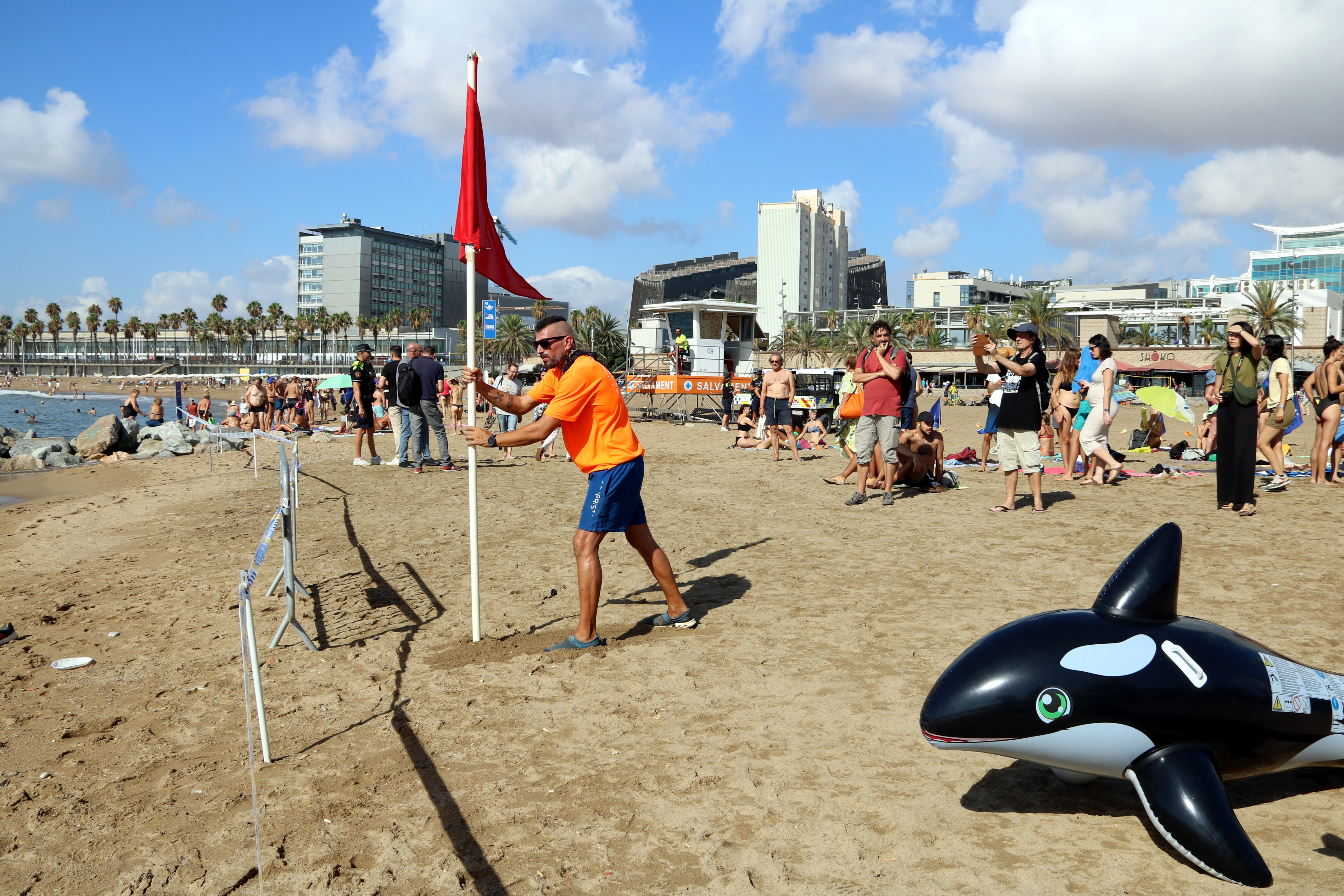 Authorities closed off the area of the beach closest to the demonstrators