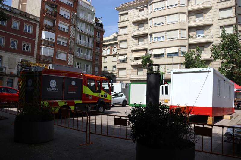 A fire truck near the area where the sinkhole occurred