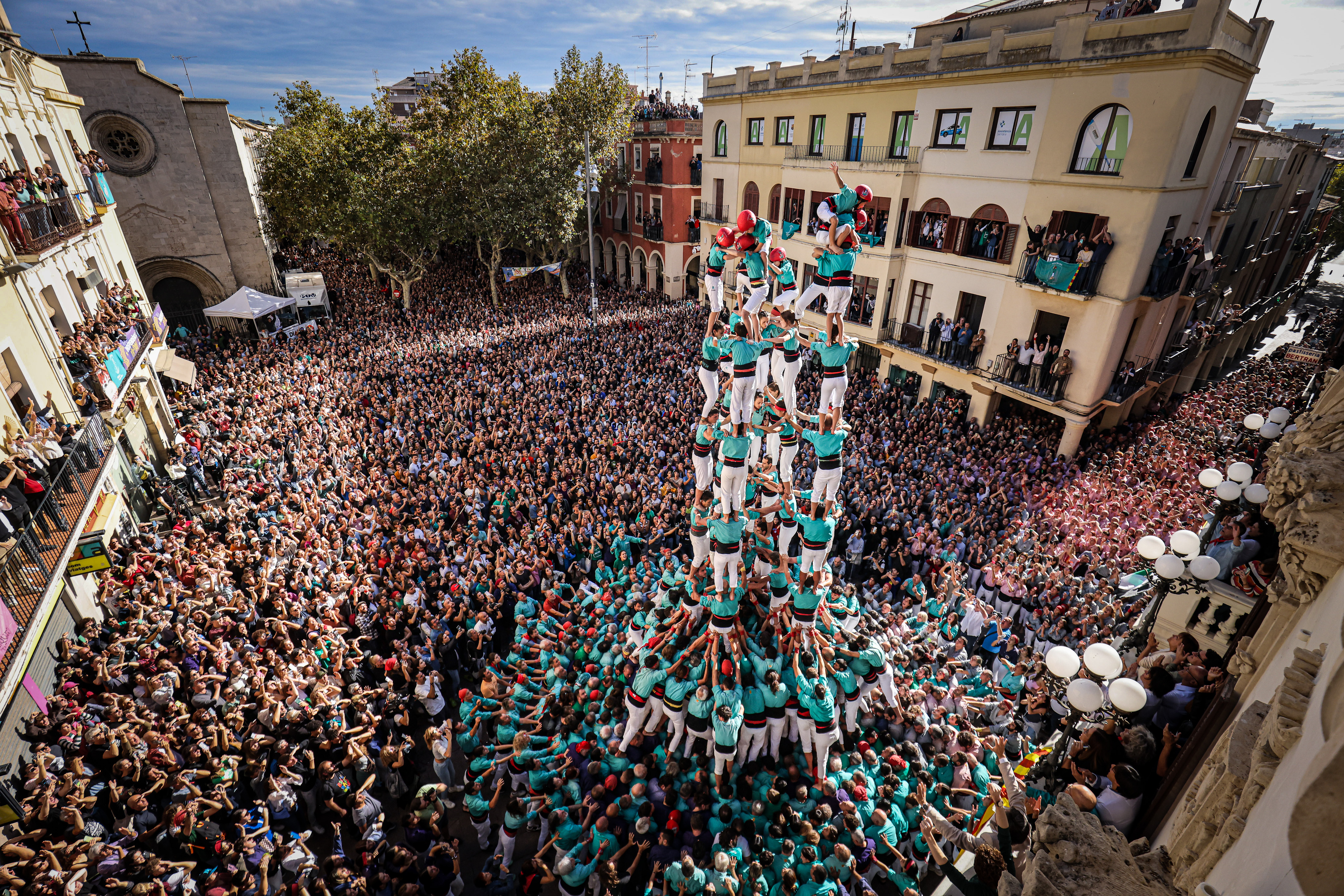 Castellers de Vilafranca make history in Vilafranca on November 1, 2023 and build a never seen nine-tier human tower with nine people in each
