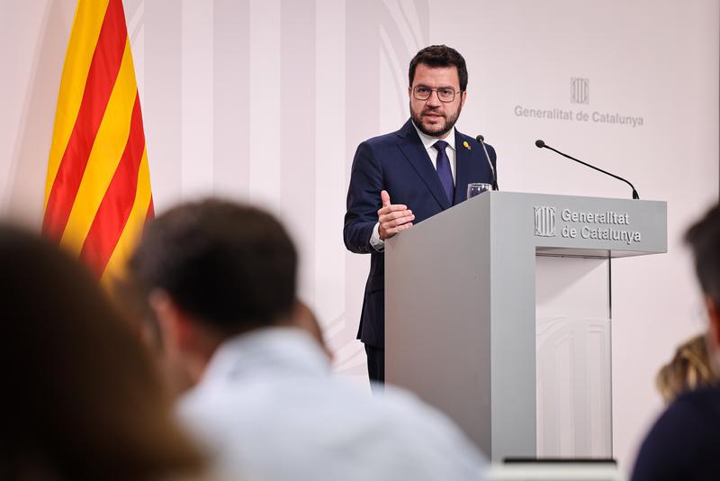 Catalan President Pere Aragonès during his first appearance after meeting with the new government