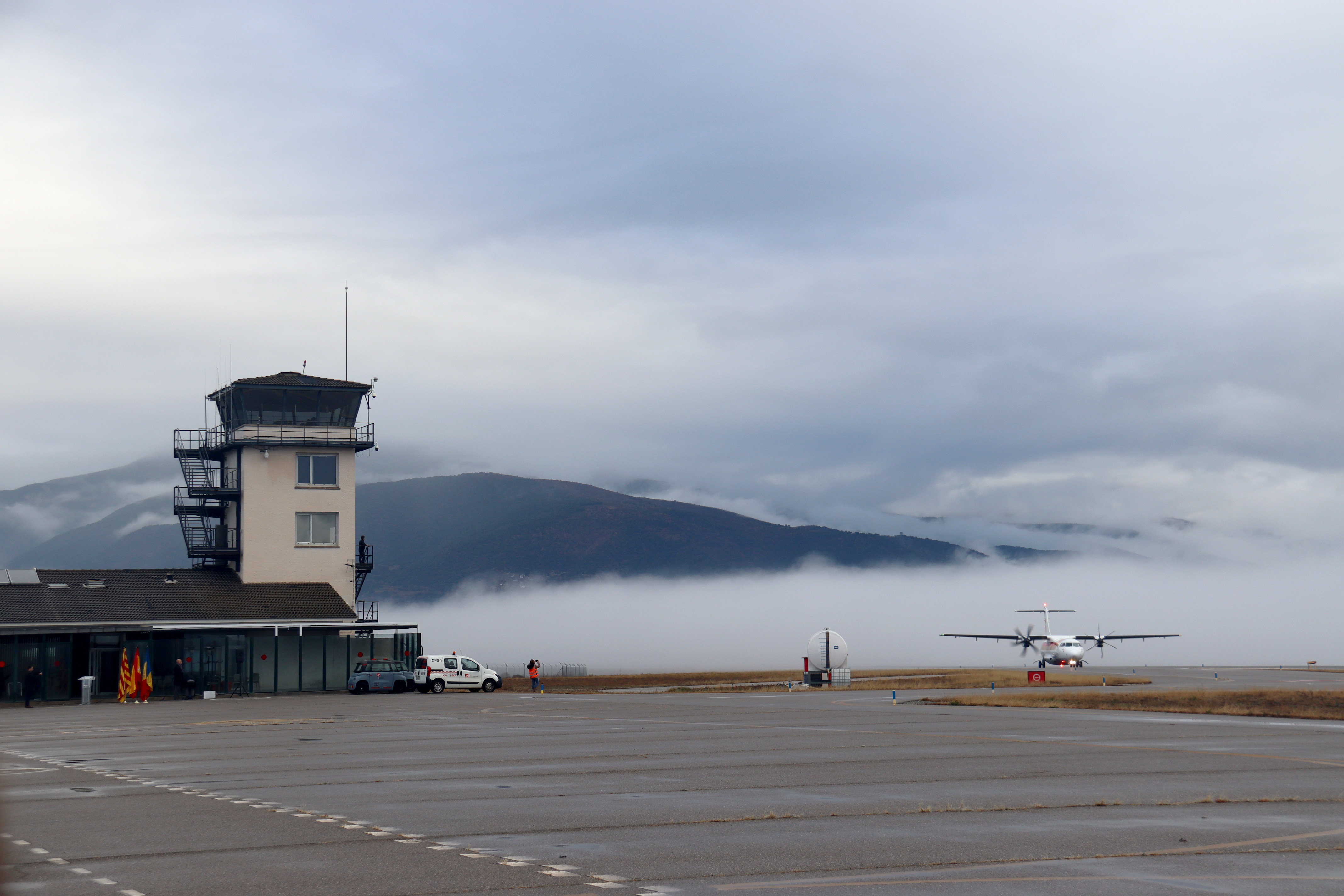 Air Nostrum's plane connecting Andorra-La Seu d'Urgell airport with Palma de Mallorca during a take off in January 2024