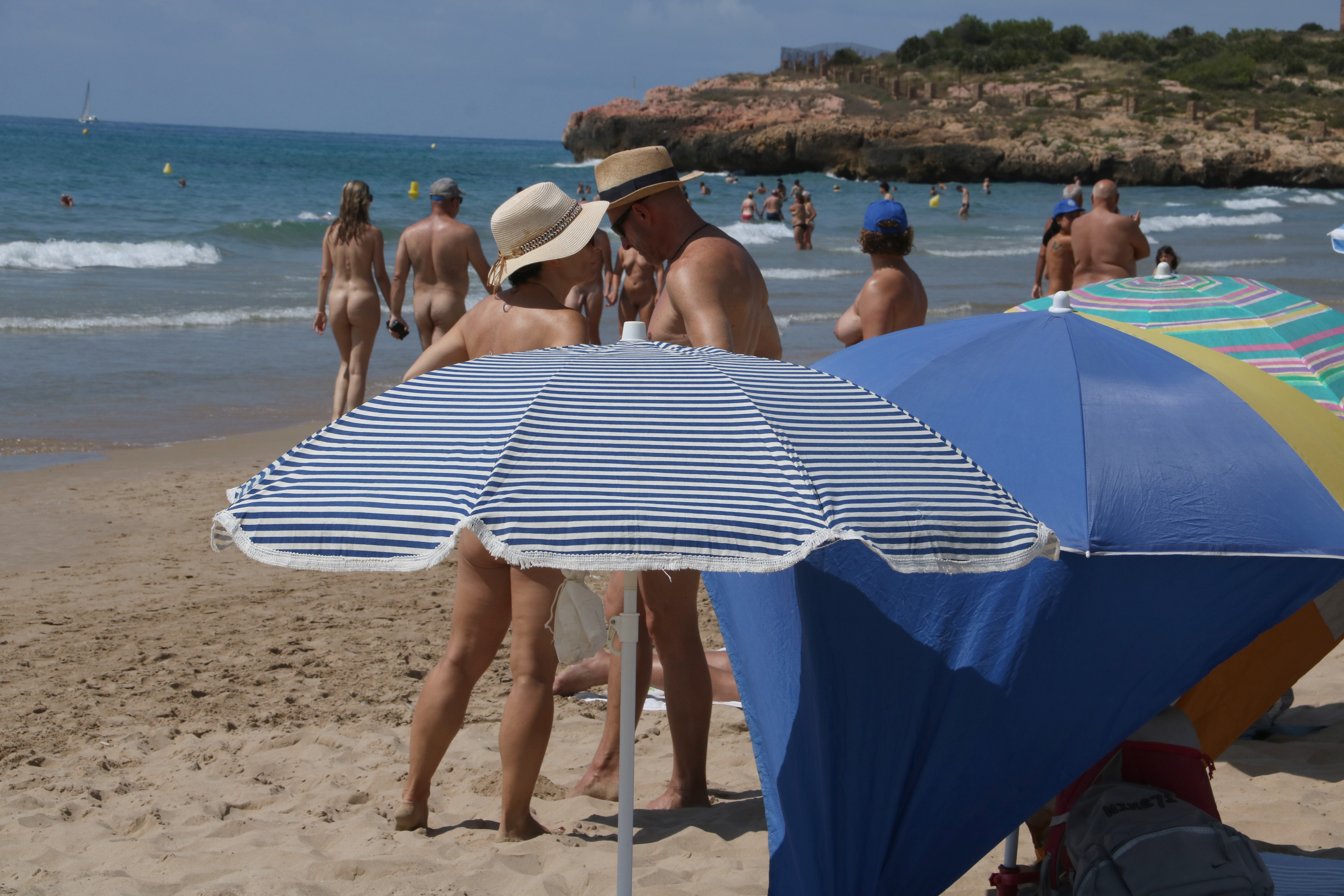 A group of nudists in the Savinosa beach in Tarragona during an event to call for respect for those who do nudism on July 14, 2024