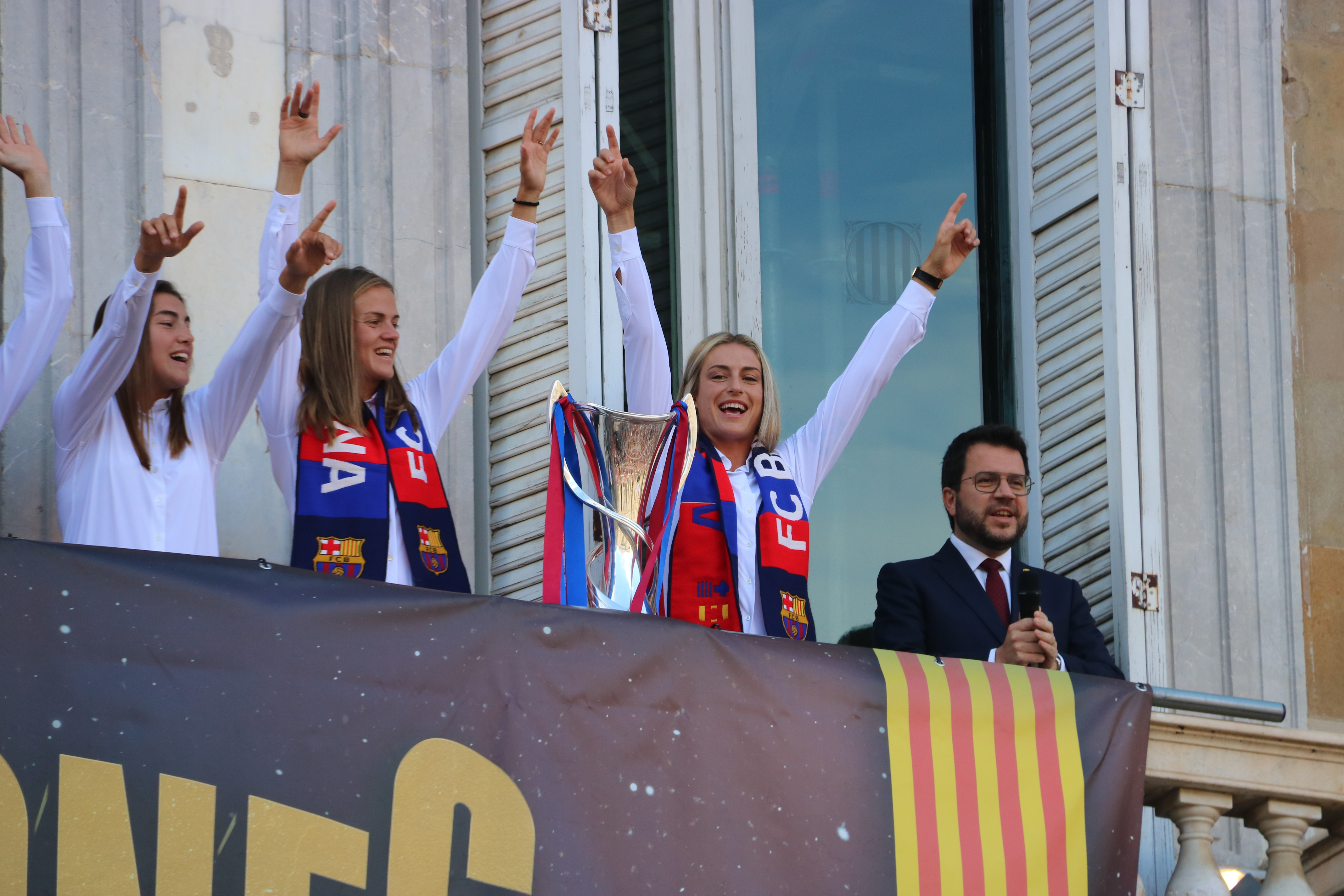 FC Barcelona Women's team celebrates the winning of the second Champions League trophy on June 4, 2023