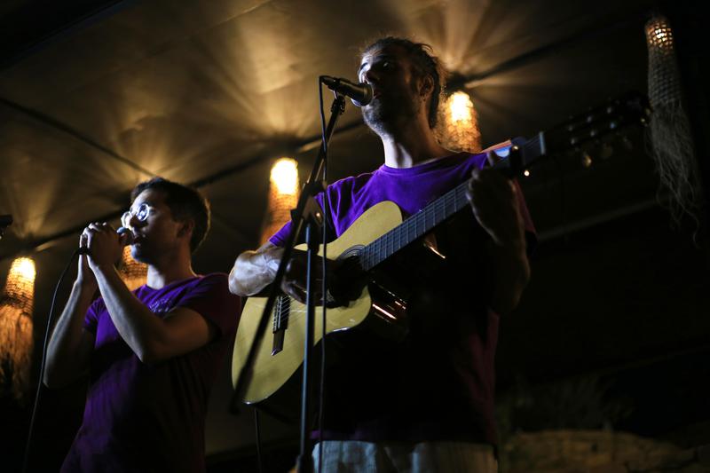 Martí Santacana and Guillem Payaró of the music duo Xicranda perform on stage