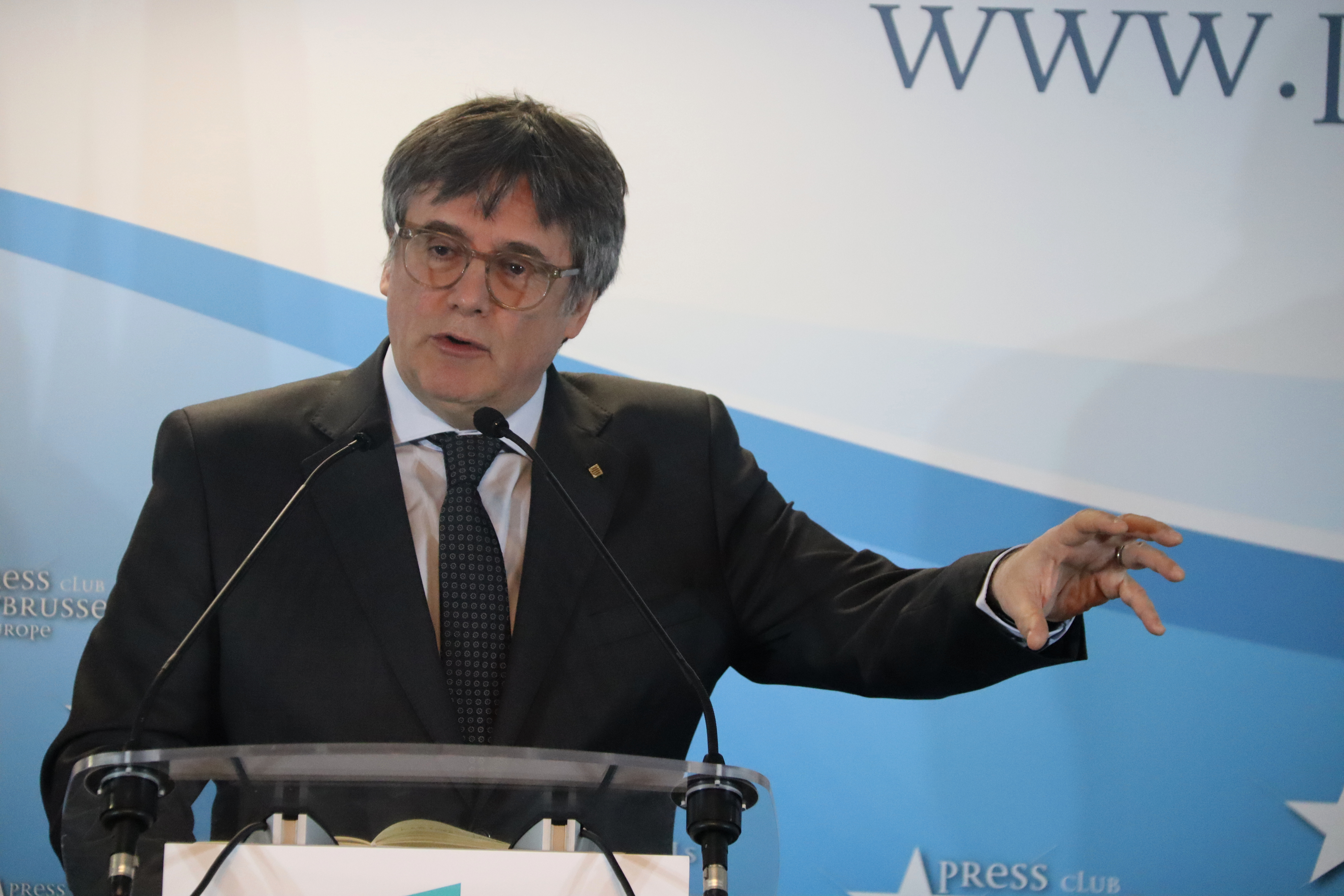 Junts leader Carles Puigdemont during a press conference in Brussels on January 17, 2025