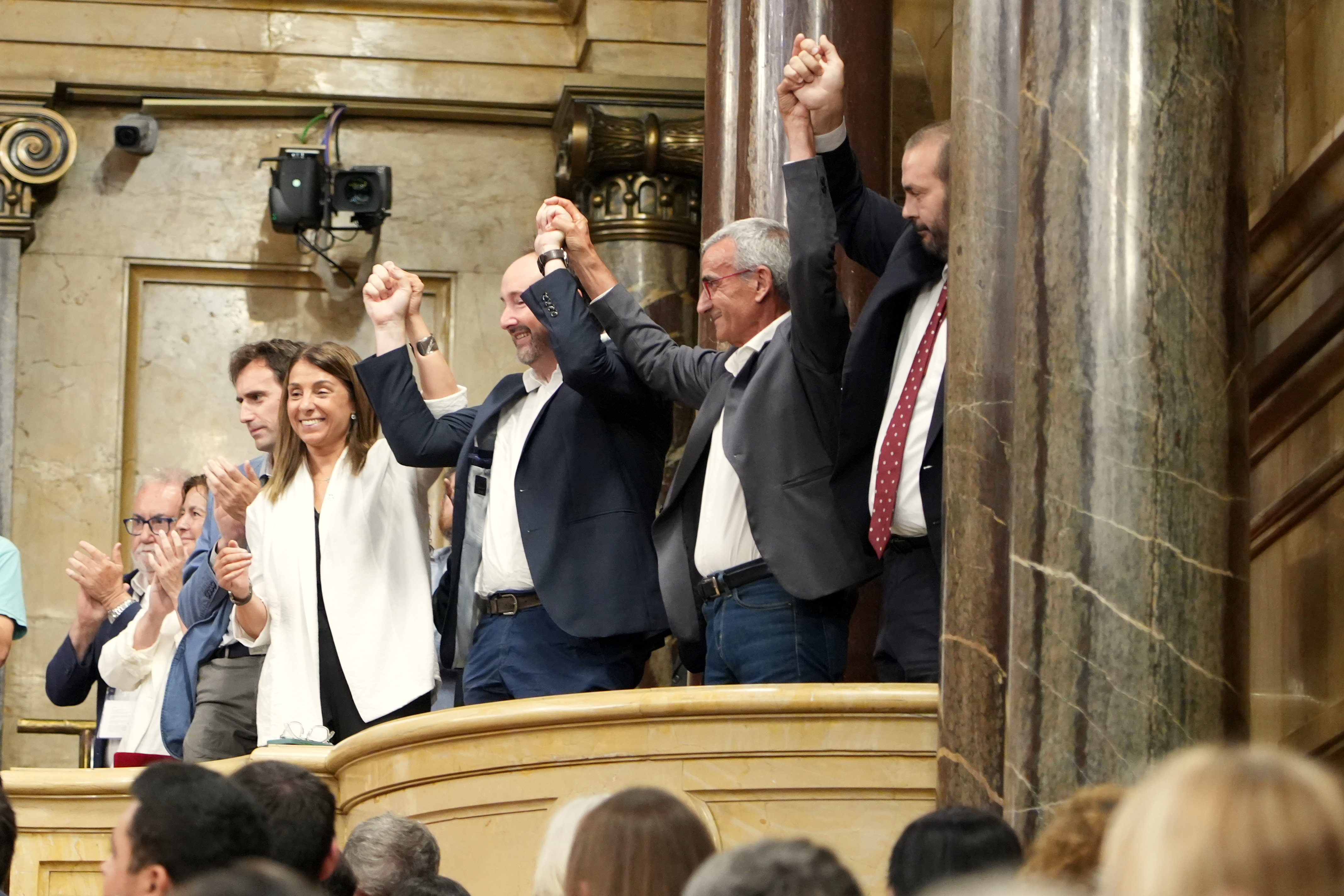 Local government representatives celebrate the approval of the Statute of Rural Towns on July 16
