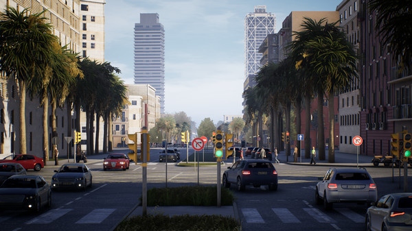 A screenshot from the Taxi Life game showing Torre Mapfre and Hotel Arts from Carrer de la Marina in Barcelona