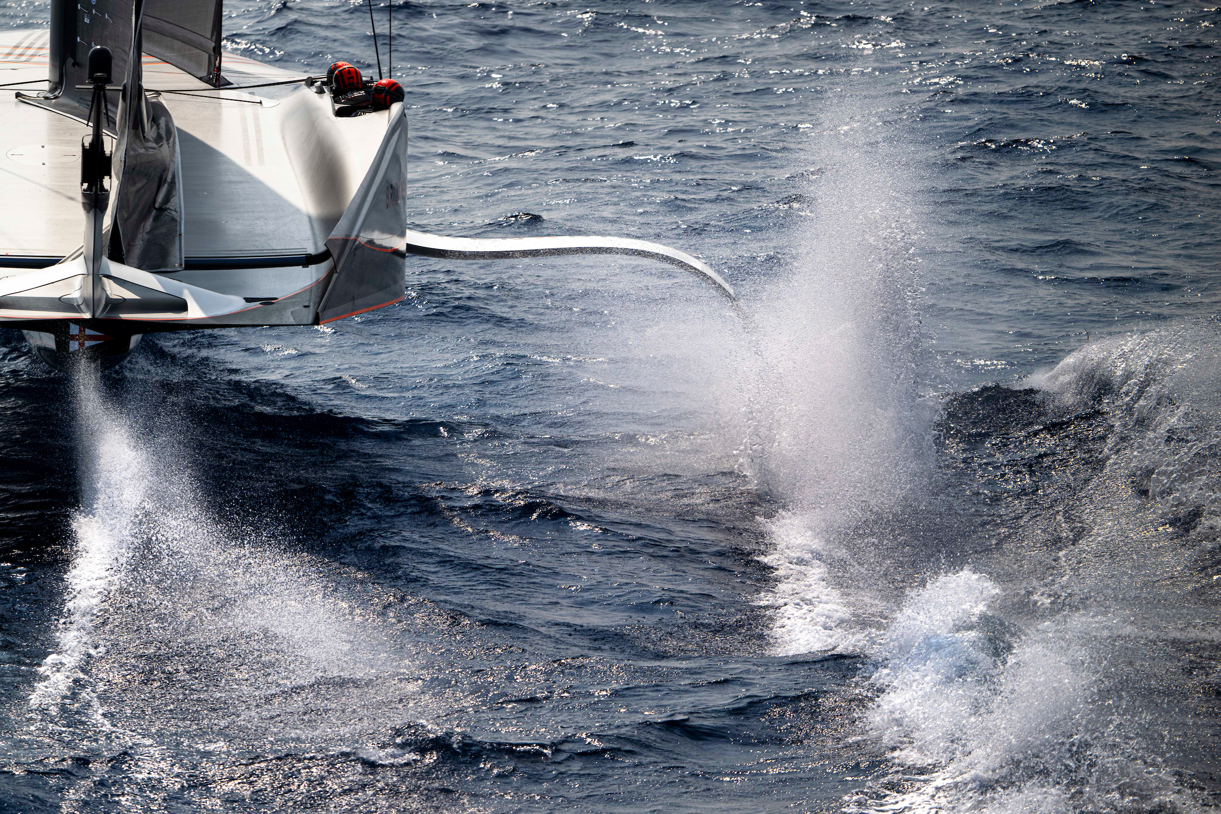 The Ineos Britannia, the UK team, in the America's Cup sailing competition during the first day of preliminary regattas in Barcelona on August 22, 2024