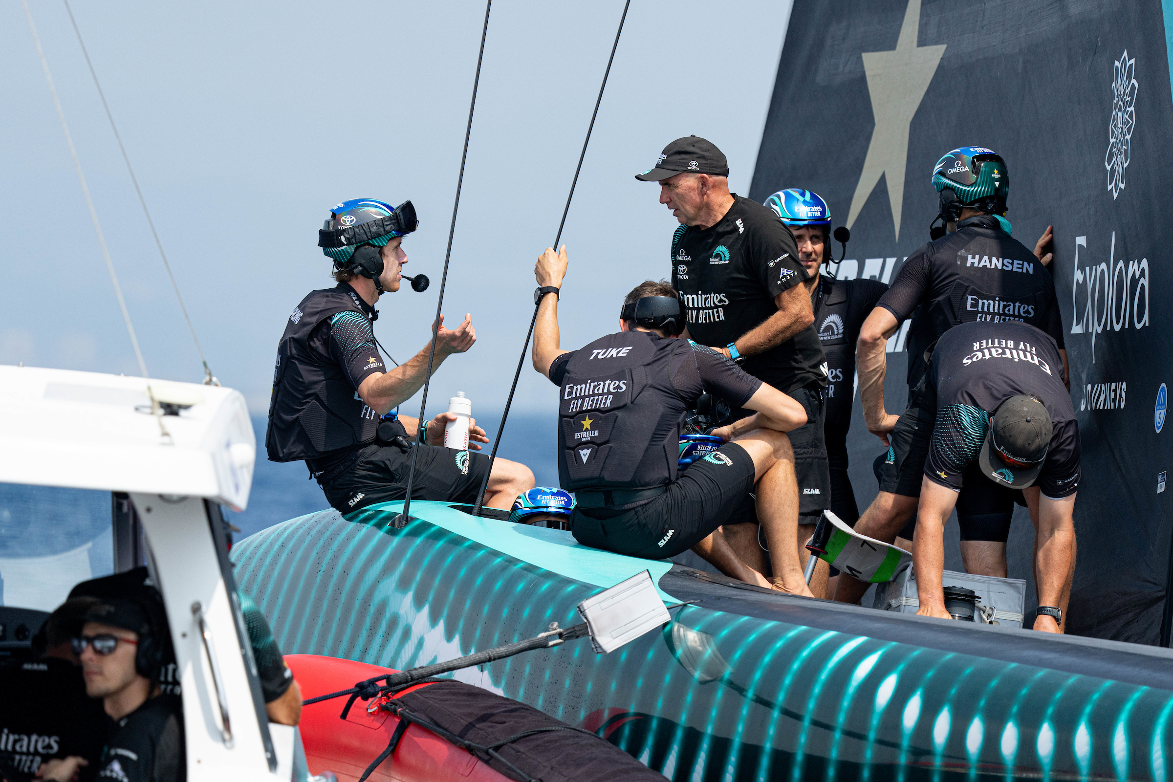 The New Zealand team of the America's Cup championship during a briefing on August 22, 2024