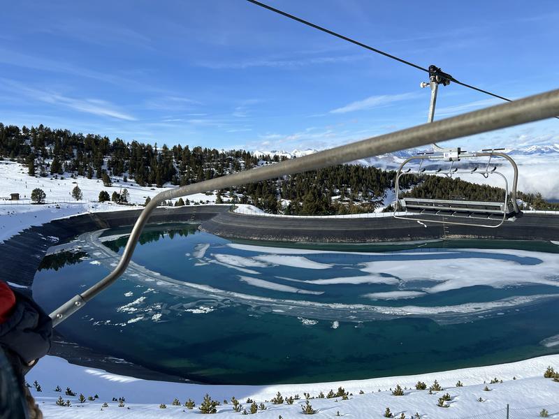 The water catchment pool to create artificial snow at Port Ainé