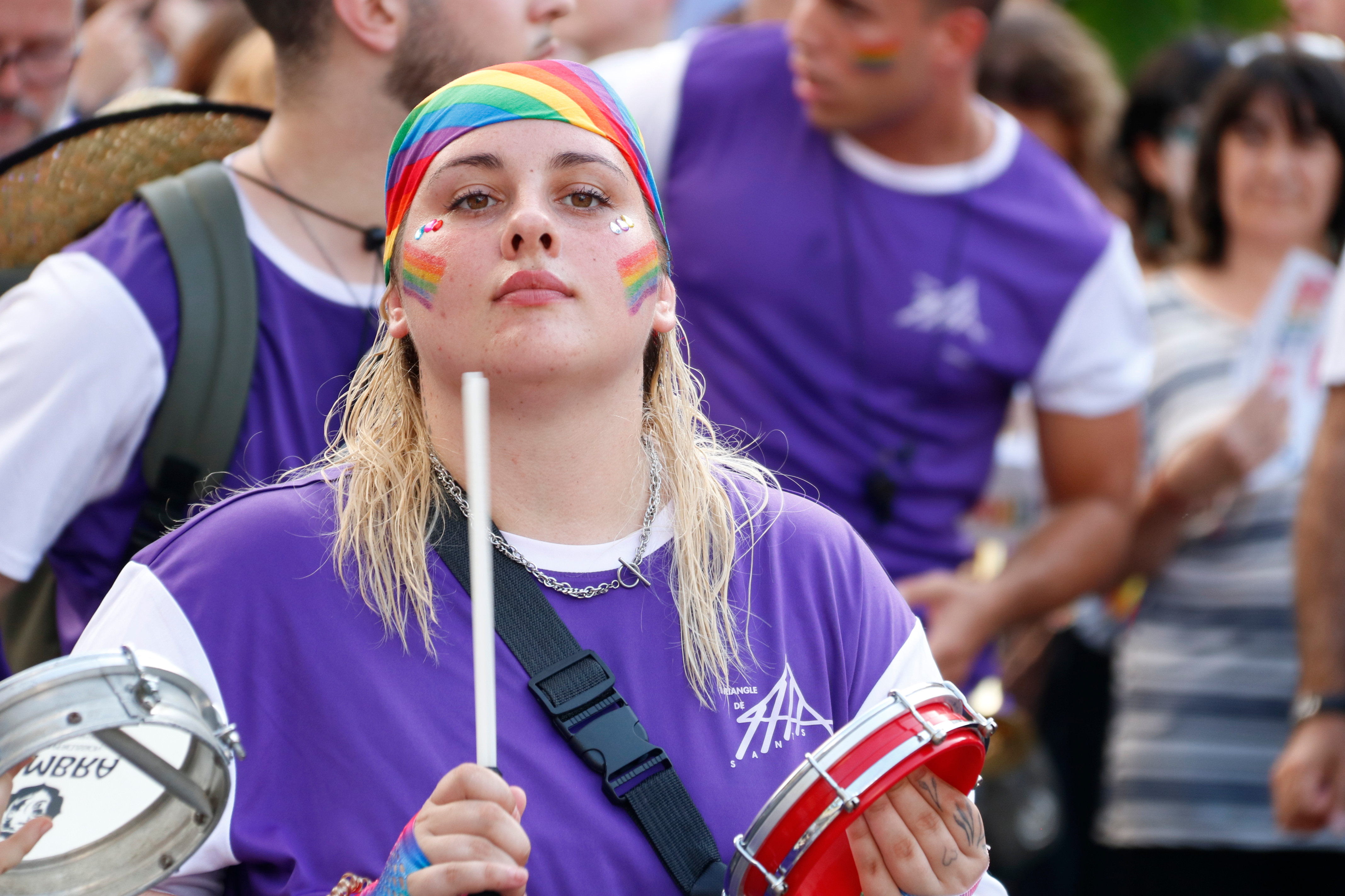 A woman takes part in the Pride parade