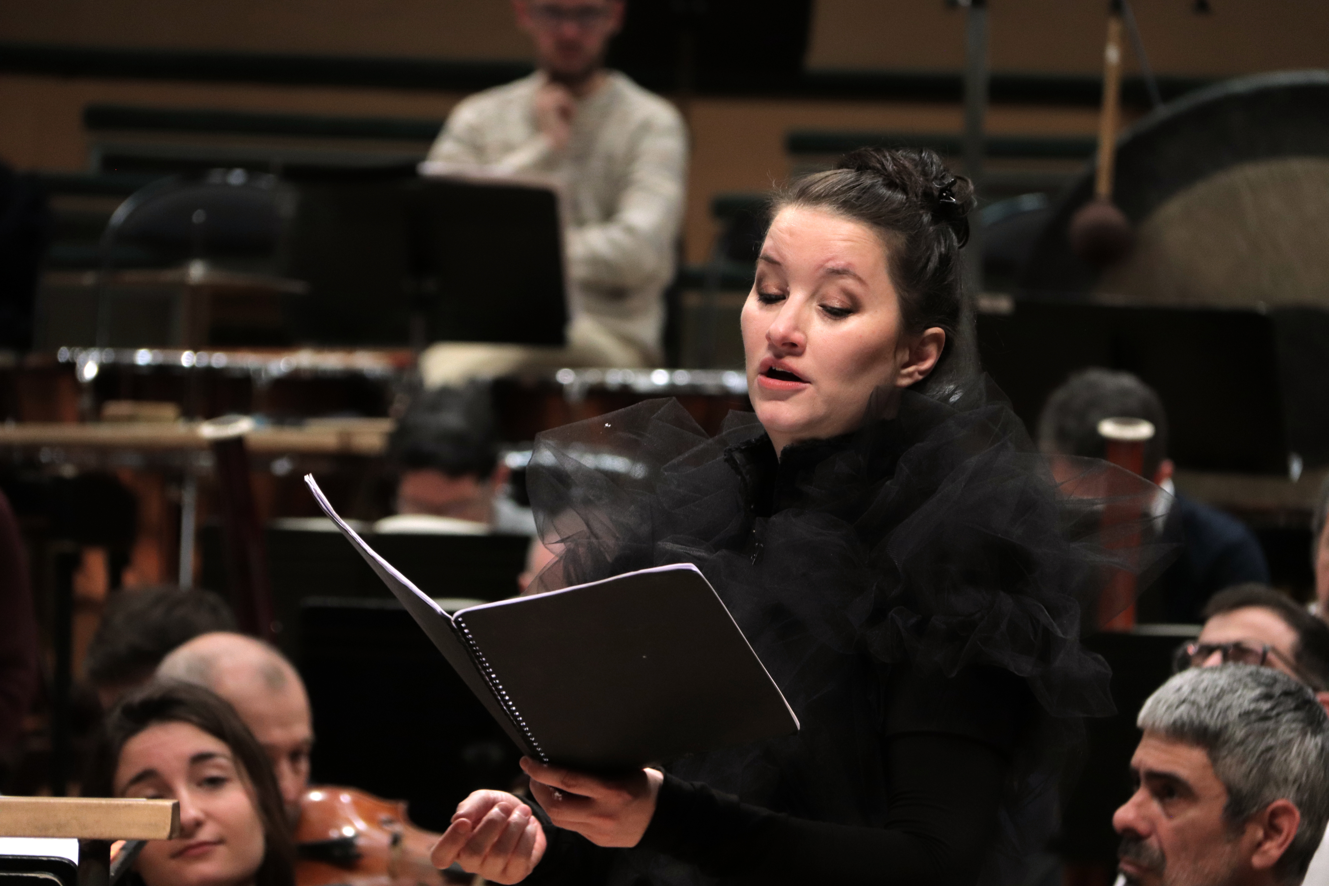 Soprano Anna Prohaska during a rehearsal of the 'Dream Requiem' piece by Rufus Wainwright in Barcelona's L'Auditori on January 23, 2025