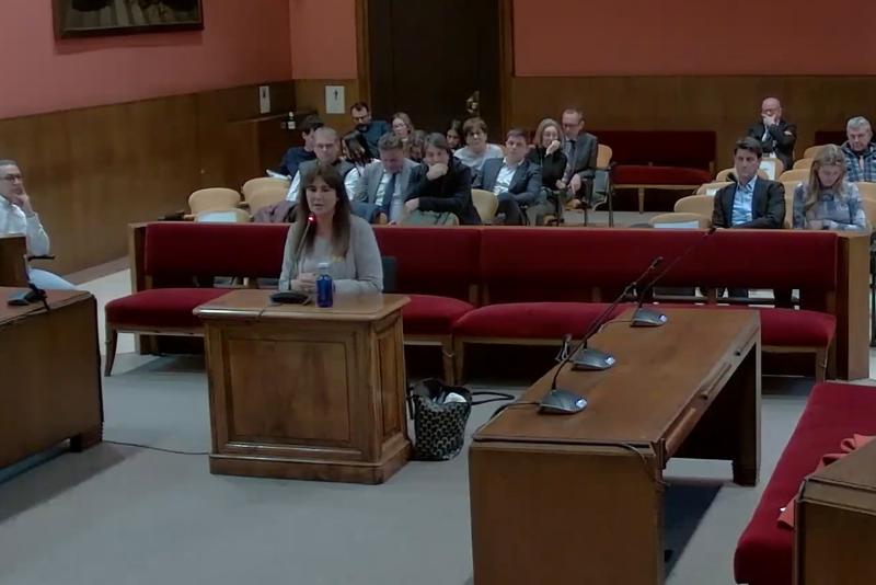 The suspended parliament speaker, Laura Borràs, testifying during her corruption trial