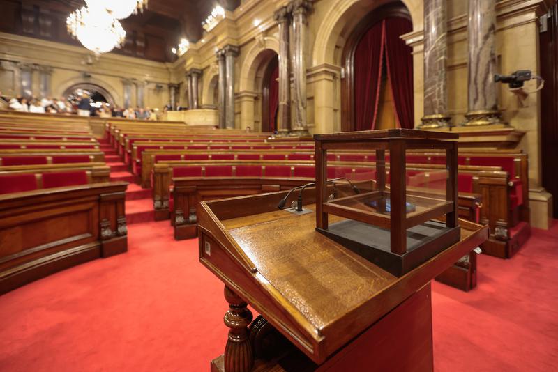 An empty Catalan parliament chamber