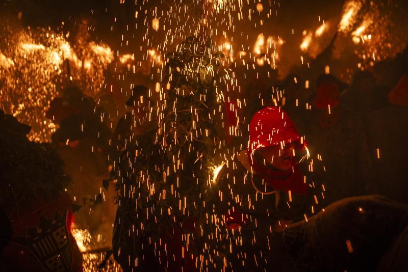 Dozens of firecrackers lighted at the same time during the Patum Completa in Berga on June 19, 2025