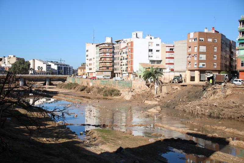 Tha banks of the Poio river, just outside Valencia, in the aftermath of 2024's 'dana' storm that caused the devastating flooding