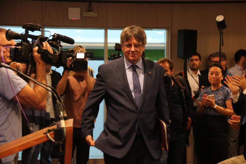 Junts MEP Carles Puigdemont before a press conference in Brussels on September 5, 2023