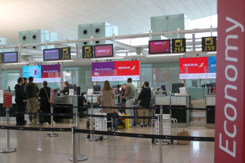 Iberia check-in desks on the first day of the baggage handling staff strike