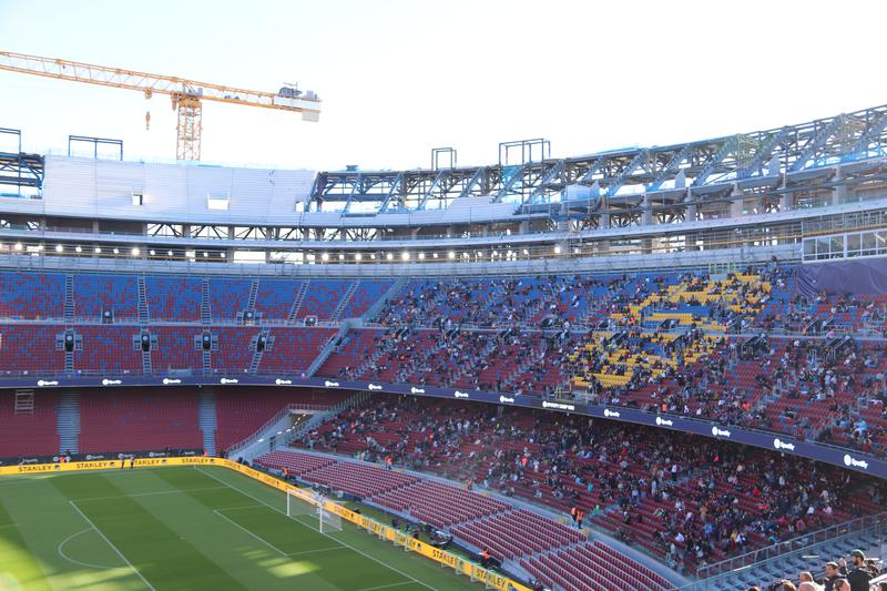 FC Barcelona fans at the under-construction Spotify Camp Nou stadium on November 7, 2025