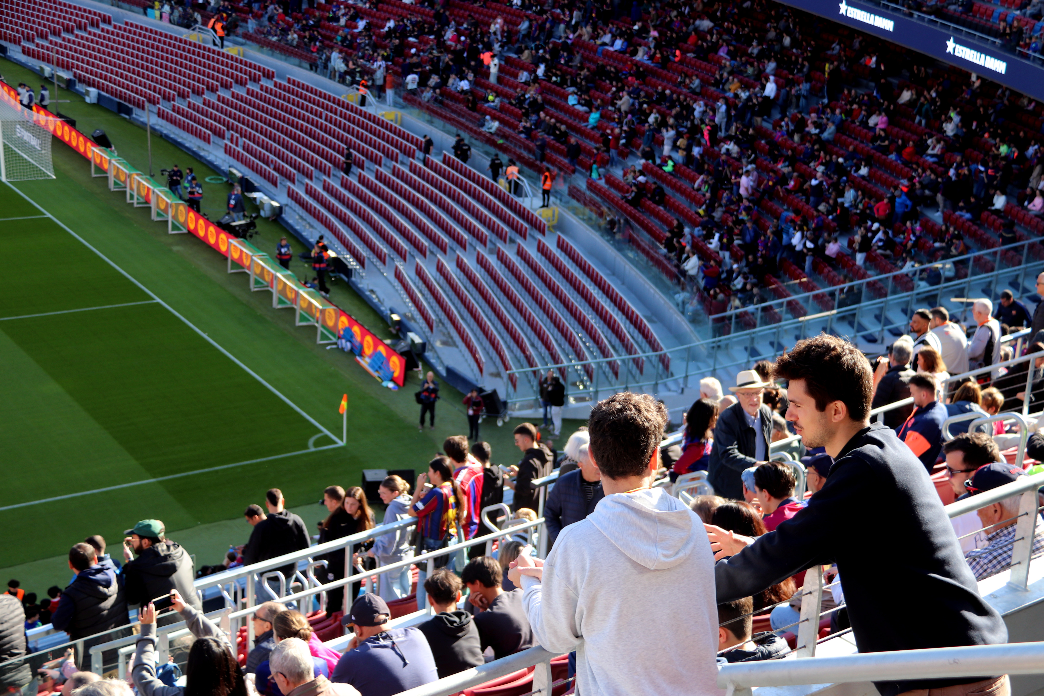 FC Barcelona fans at the under-construction Spotify Camp Nou stadium on November 7, 2025