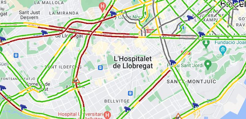 Screenshot from Catalan Traffic Service website showing traffic conditions in Barcelona