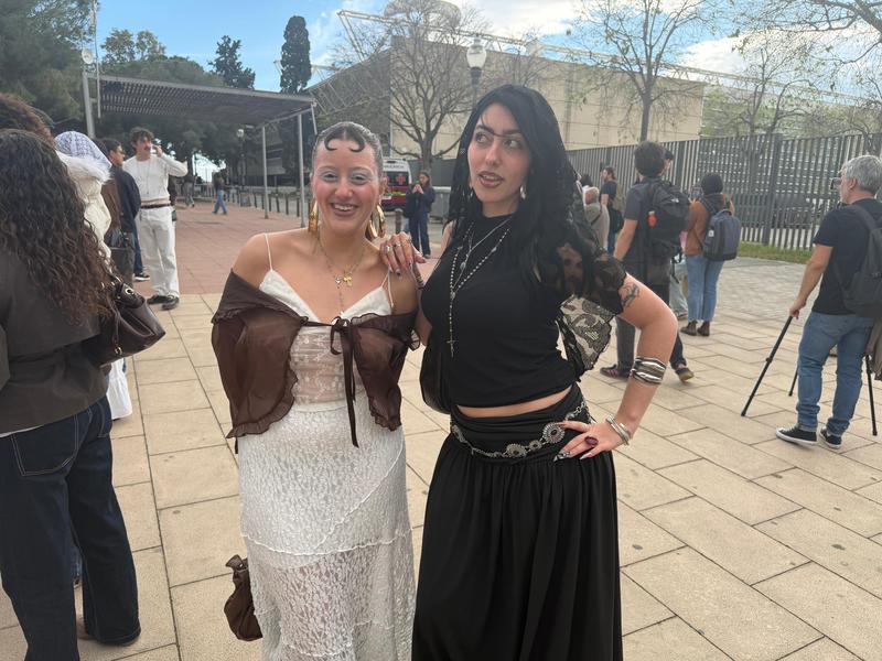 Laia and Montserrat show off their religious-inspired outfits before Rosalía's performance in Barcelona