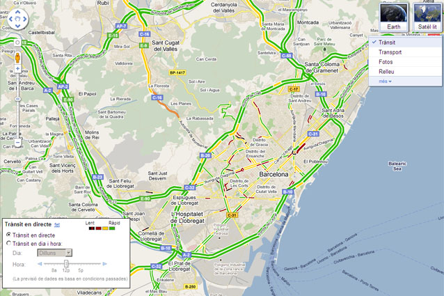 A Google Maps traffic map of Barcelona