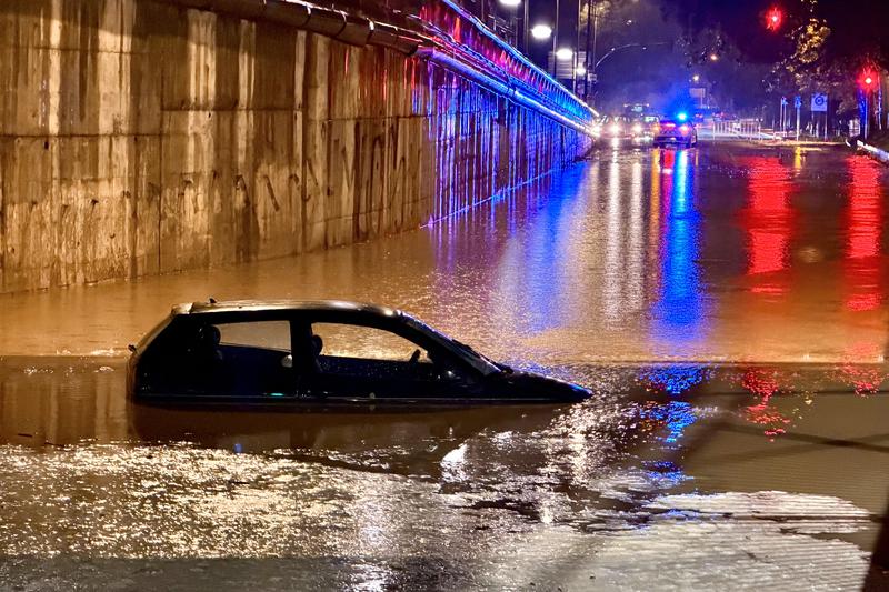 A car in a flooded passage in Granollers