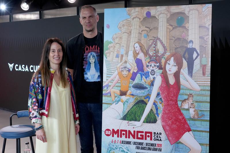 Meritxell Puig, Manga Barcelona's general director, and Oriol Estrada, Manga Barcelona's artistic director, at the Manga Barcelona poster presentation