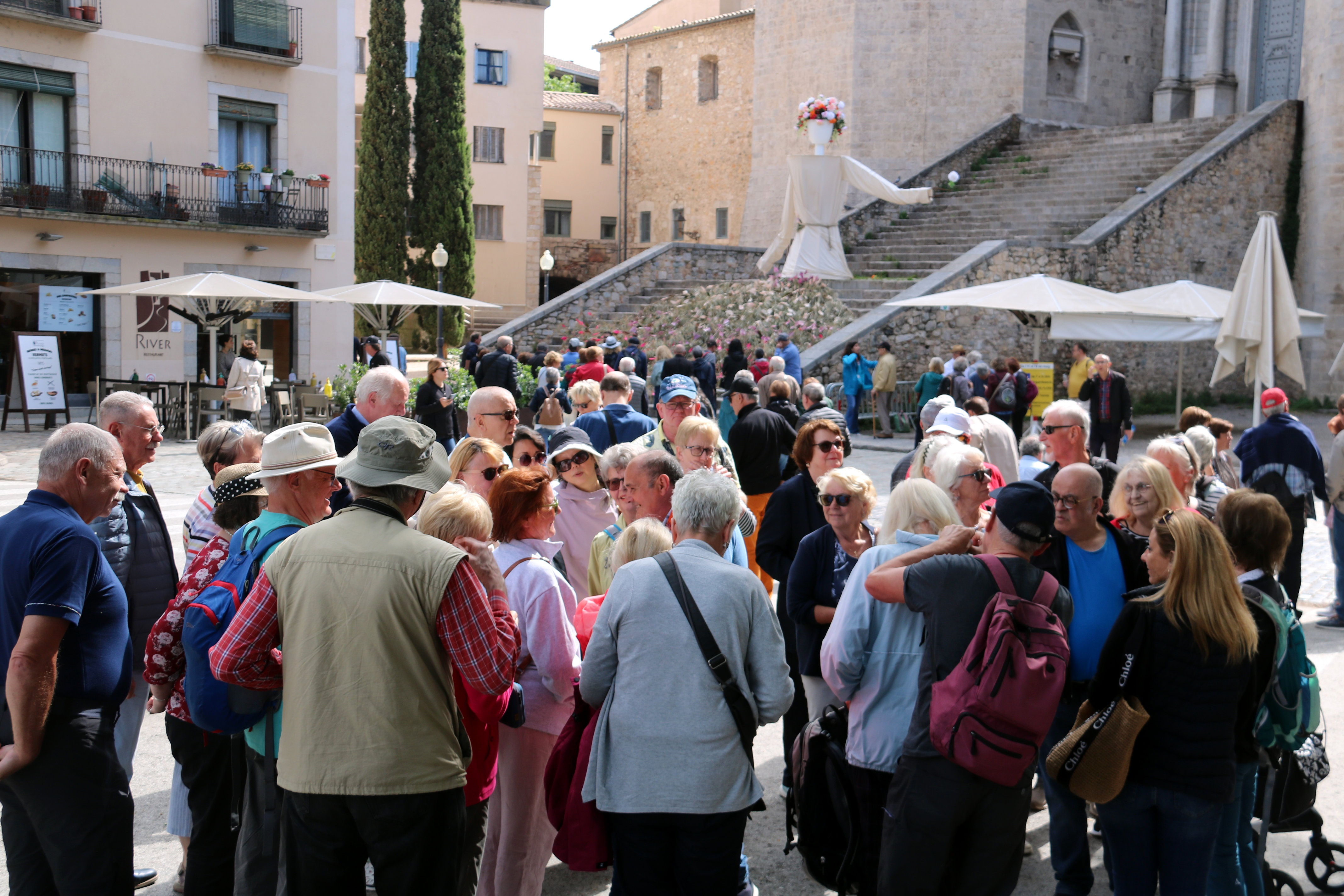 Tourists in Girona city center