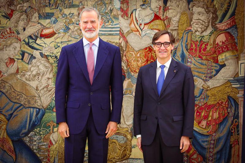 Spain's King Felipe VI meets Catalan president Salvador Illa in Zarzuela Palace on September 18, 2024. 