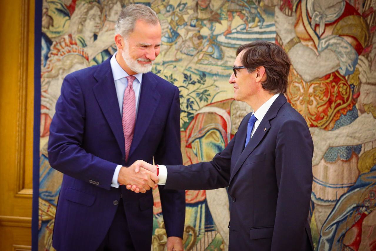 Spain's King Felipe VI meets Catalan president Salvador Illa in Zarzuela Palace on September 18, 2024.