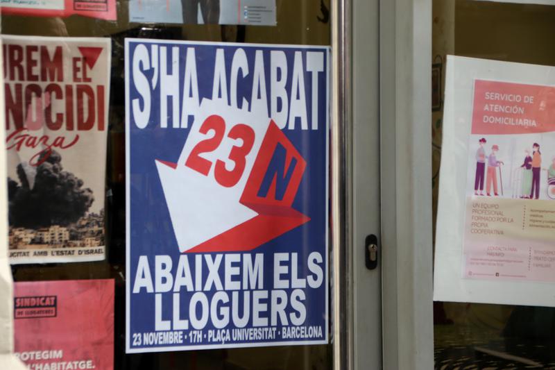 Poster advertising a protest against rising rent prices in Barcelona
