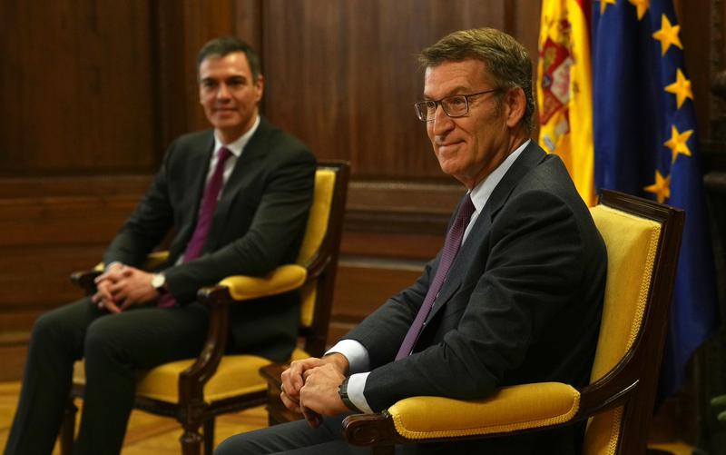 Reunió entre el president del govern espanyol, Pedro Sánchez, i el líder del PP, Alberto Núñez Feijóo, aquest divendres al matí al Congrés dels Diputats