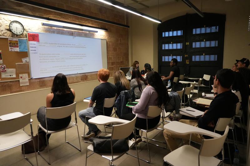 Students taking a Catalan language course