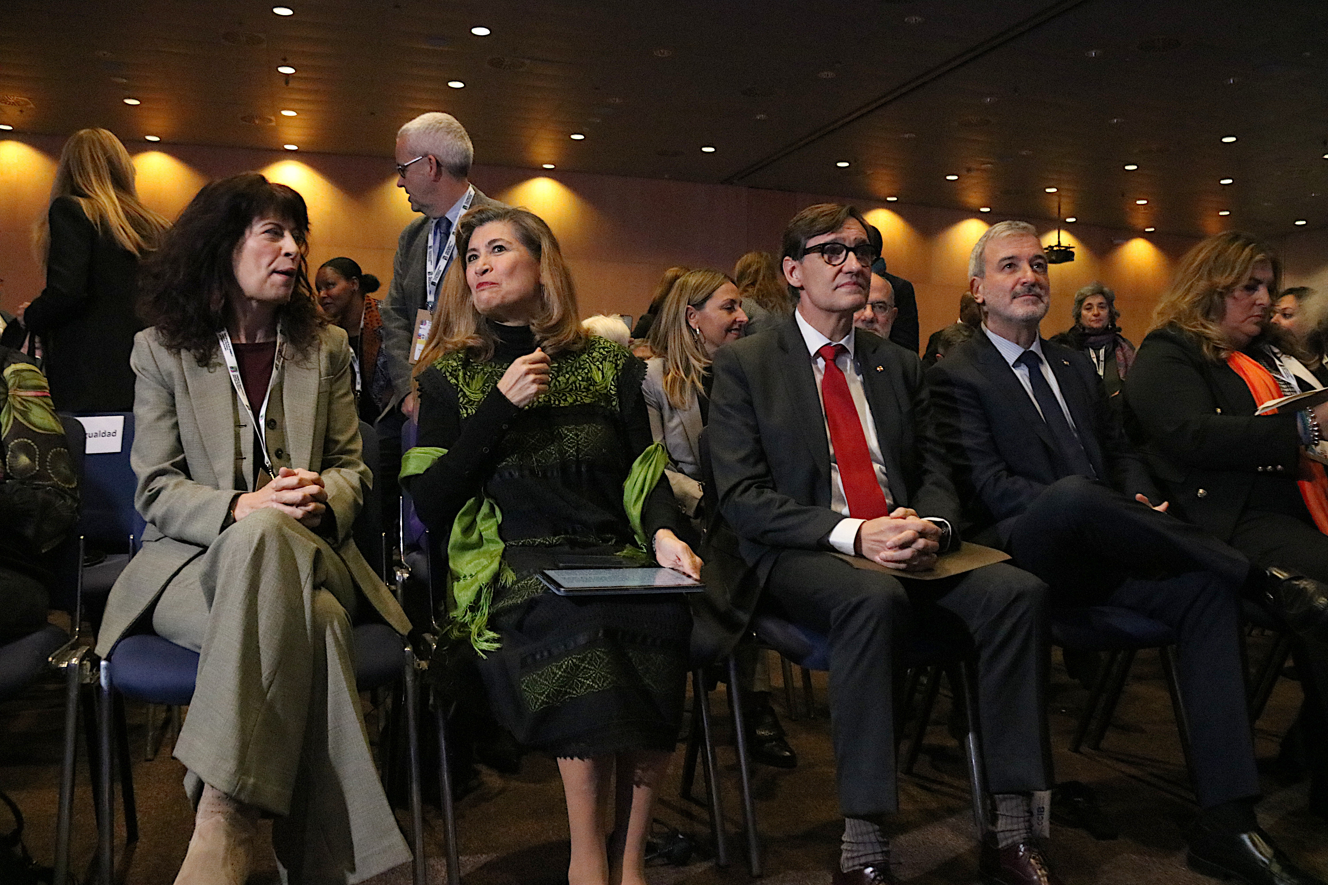 Spain's equality minister Ana Redondo, UNESCO's Gabriela Ramons, Catalan president Salvador Illa and Barcelona mayor Jaume Collboni at the fourth edition of UNESCO’s Global Forum Against Racism and Discrimination