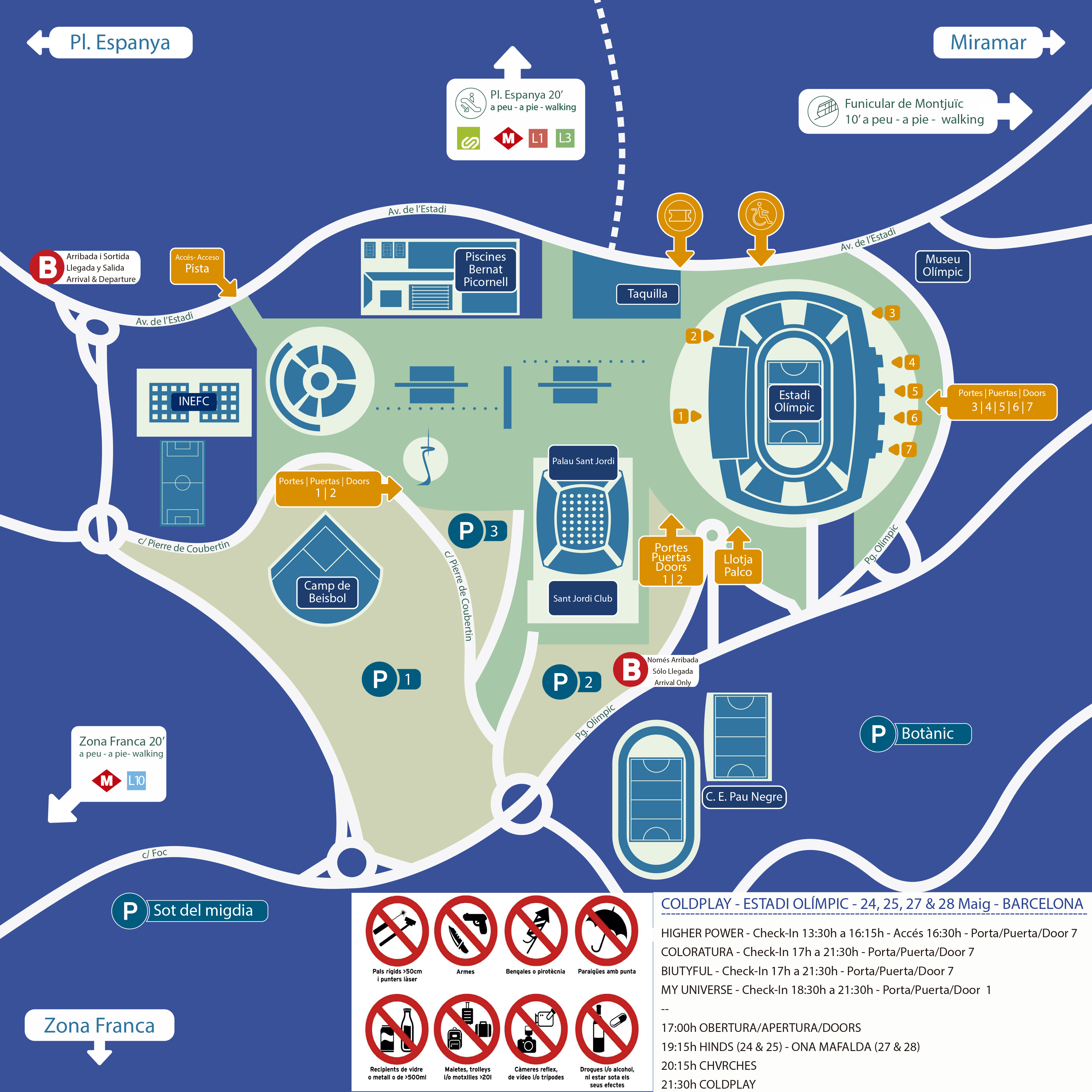 Venue map for Coldplay's Barcelona concerts