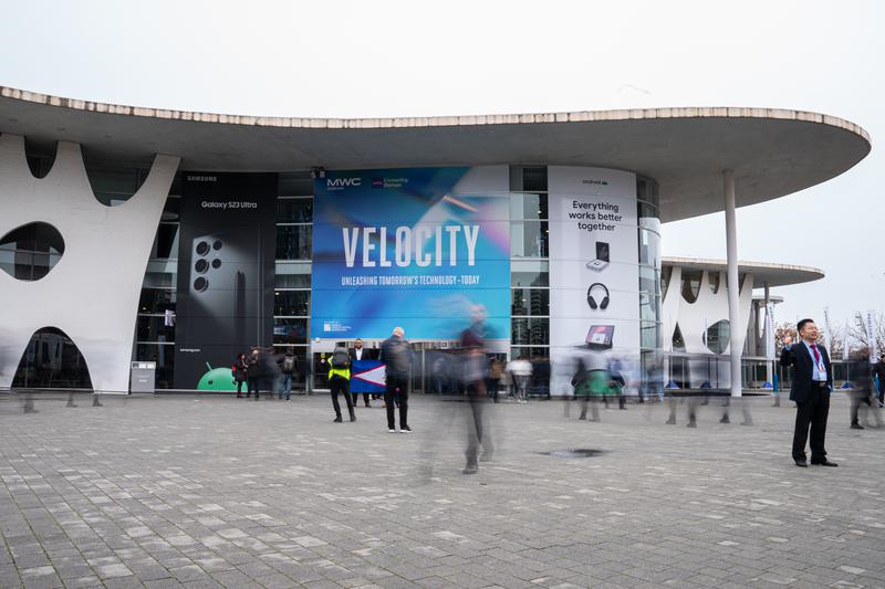 The main entrance to the Mobile World Congress at Fira Gran Via