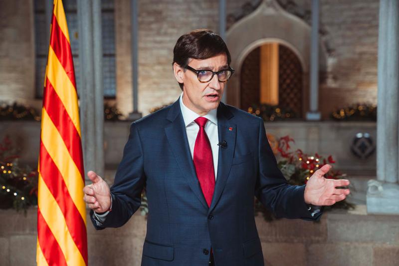 President Salvador Illa during his 2024 Saint Stephen's Day speech from the government's headquarters