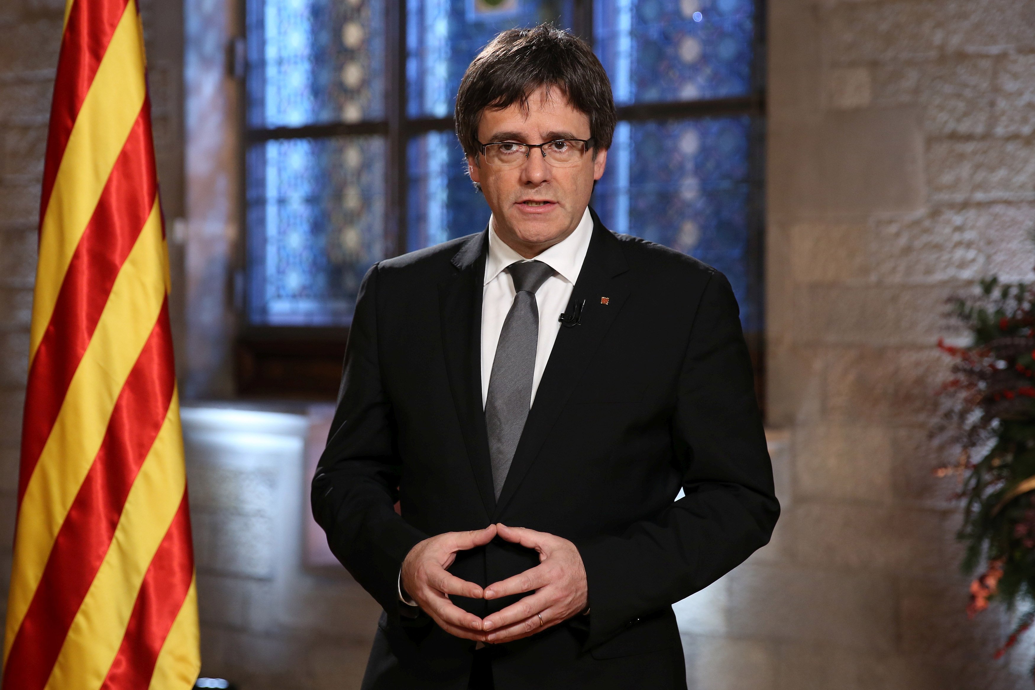 President Carles Puigdemont addresses Catalans during his 2016 speech on December 30, a day before New Year's Eve